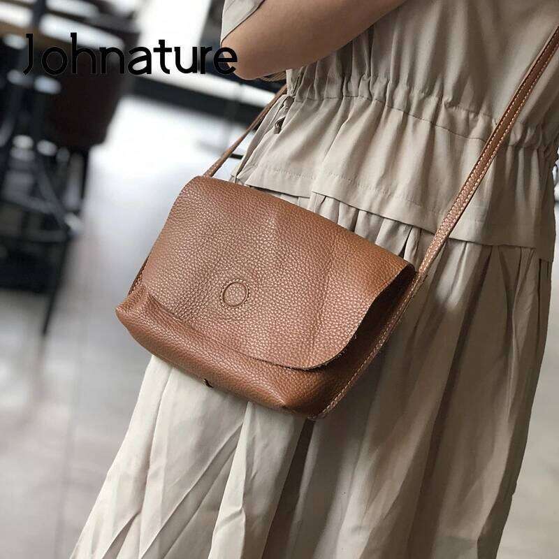 Johnature Genuine Leather Women 2025 New Casual Nature Soft Cowhide Shoulder Bags Large Capacity Composite Messenger Bag