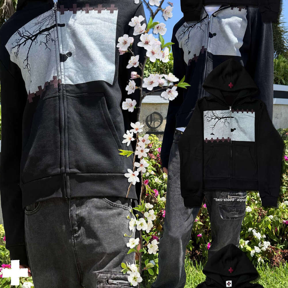 Unique Printed Zipper Hoodie Long Sleeve Pullover Sweatshirt Street Fashion Y2K