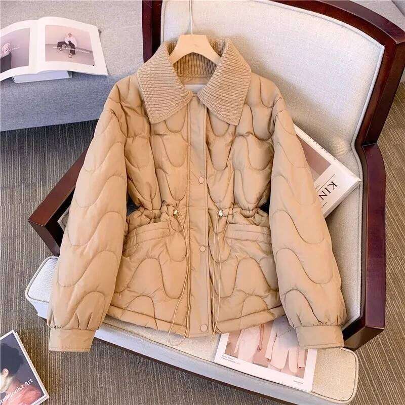 2024 New Women's Puffer Waist Hing Down Jacket Cotton-Padded Chubby Clothes High Sense Western Sle Outerwear