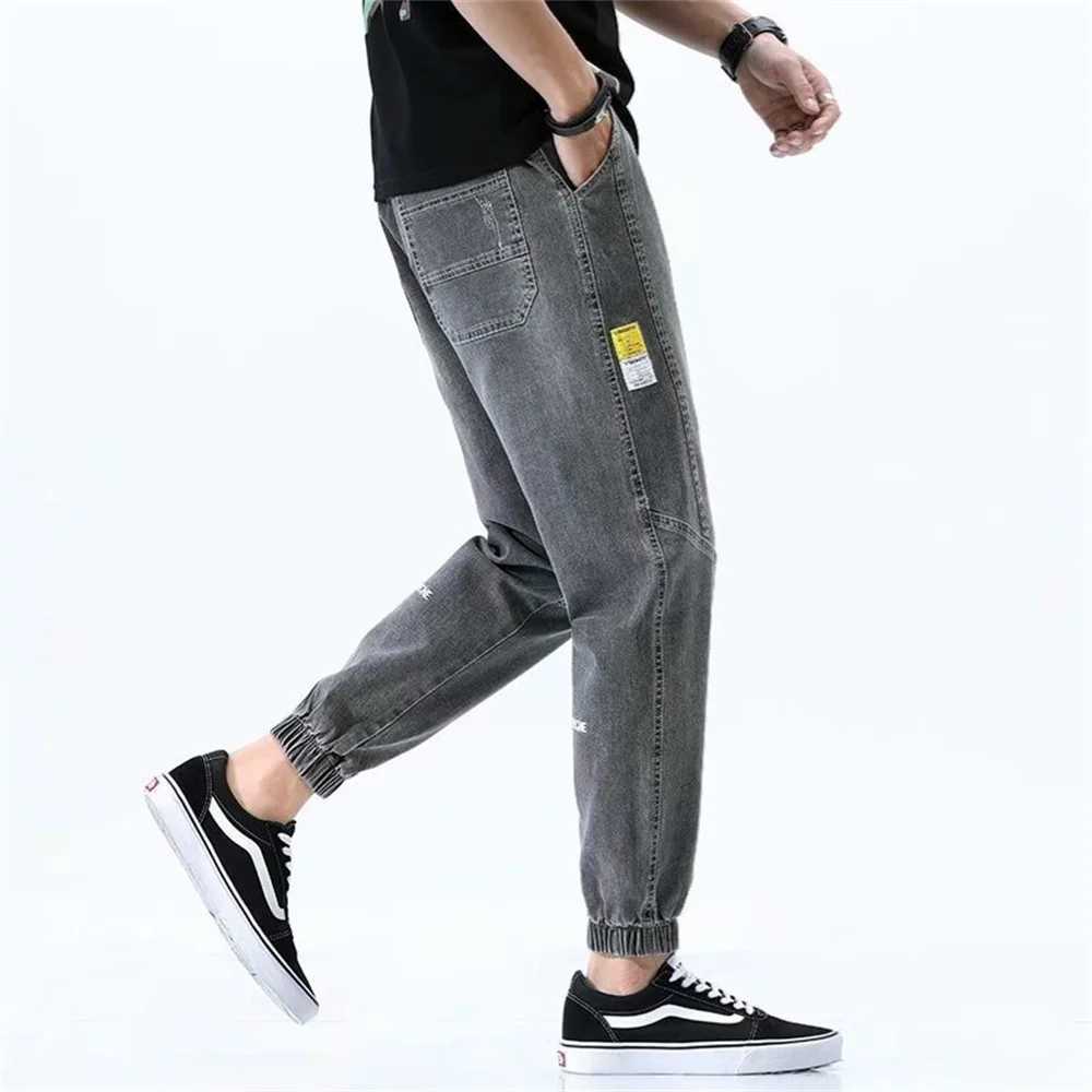 2024 Summer Mens Jeans Jogger Thin Harem Pants Cotton Banded Pant Korea Style Light Blue Hip Hop Beam Feet Casual Trousers Male Z250605