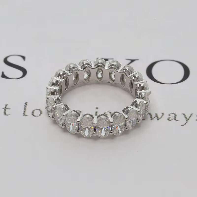 Paston Jewelry DE VVS1 3x5mm Oval Moissanite Diamond Full Eternity Ring Band Hot Sale Silver Women Wedding Band