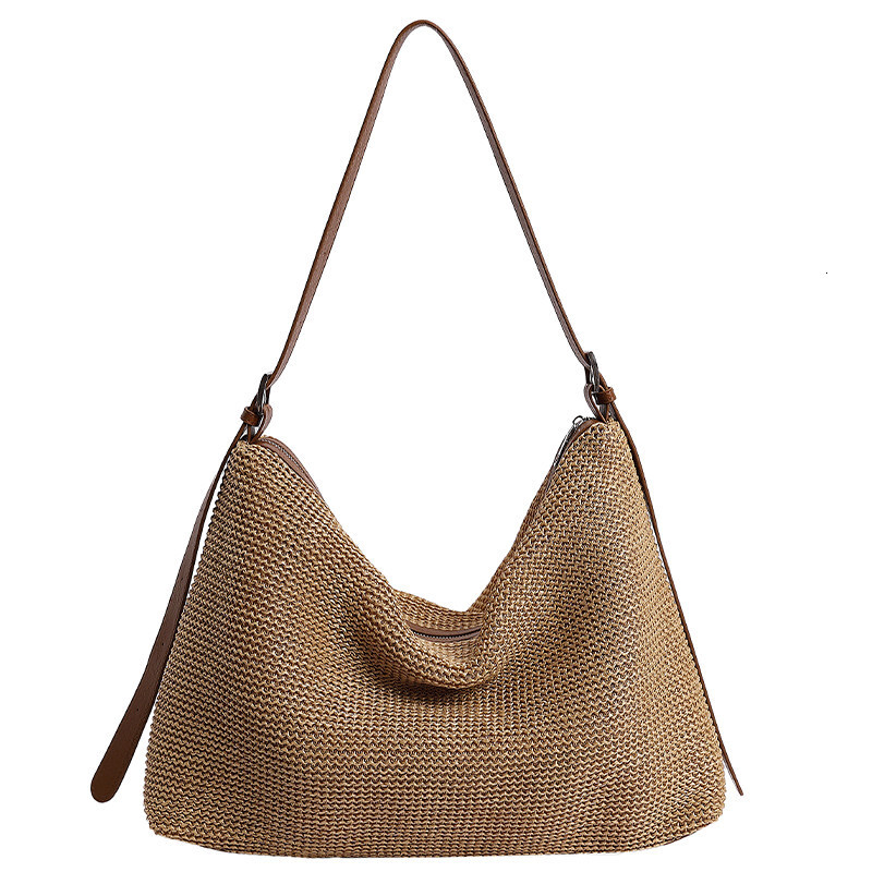 designer Vintage Woven Tote Bag Straw Bag Korean Style Ins Large Capacity Versatile Shoulder Bag Vacation Beach Bag for Women