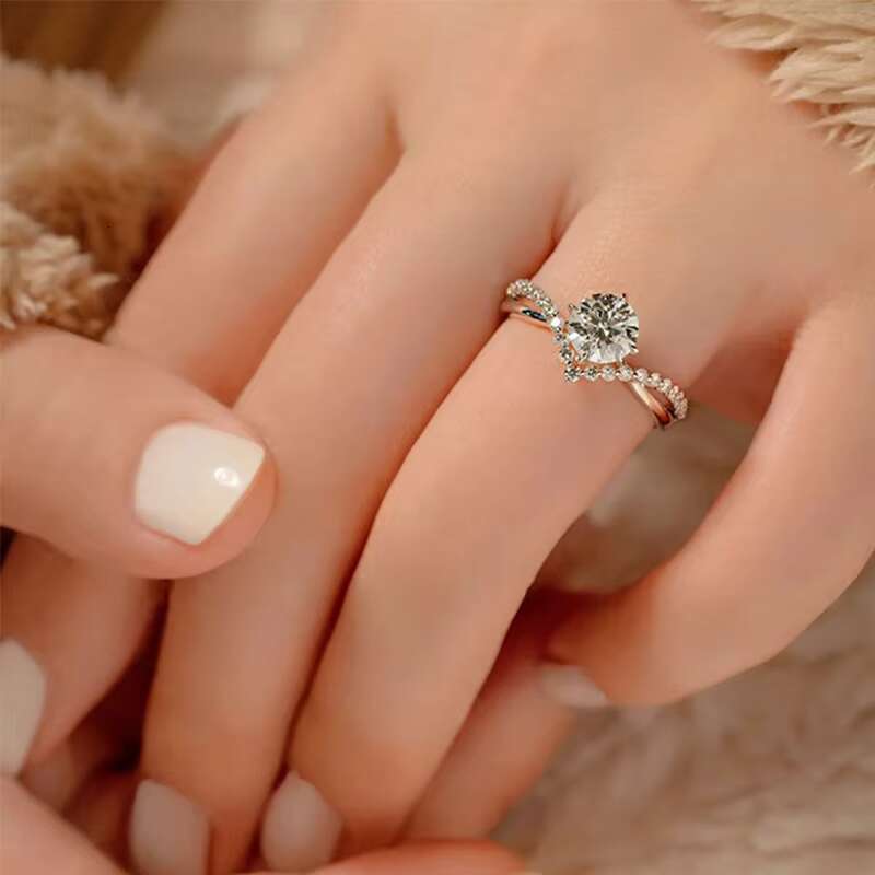 Fine Jewelry Rings Gra Diamond Moissanite 2 Row V-Shape 925 Sterling Silver for Women Engagement
