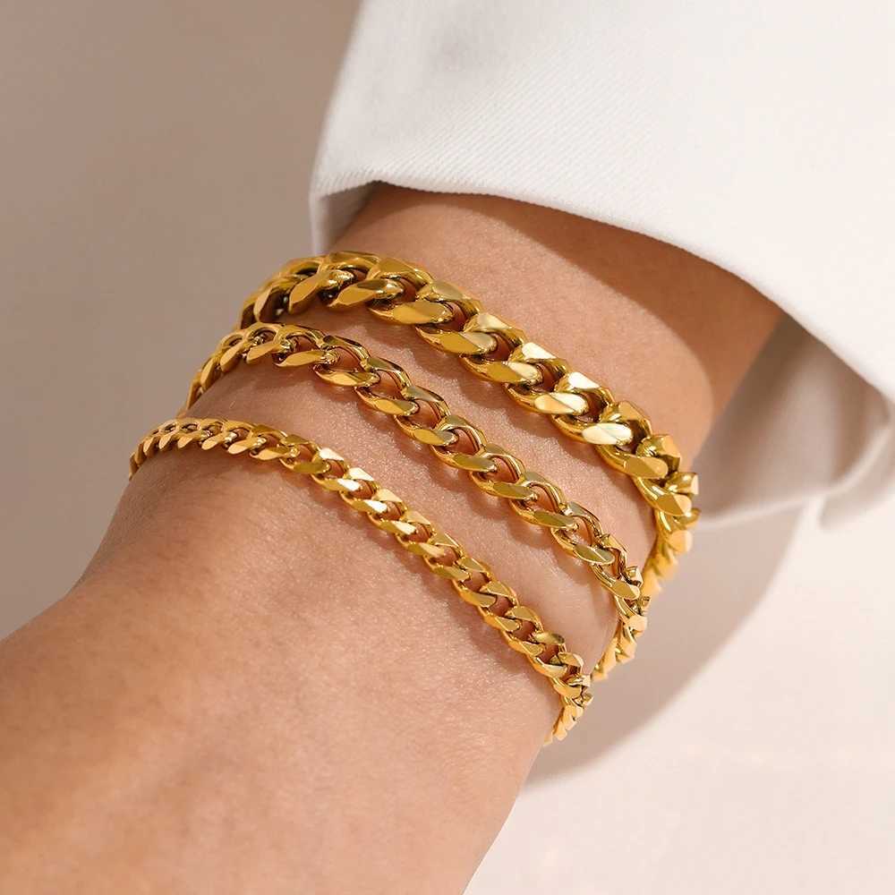 Mariasz Minimalist Trendy Cuban Chain Bracelet Classic Stainless Steel 3/5/7mm Width Chains Bracelets For Men Women Jewelry Gift W250606