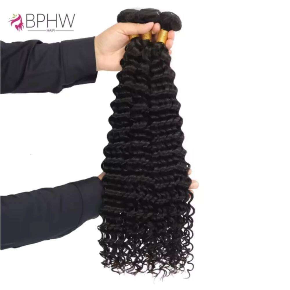 Deep Wave 3 Bundles With 4x4 Closure 100% Human For Women 13x4 Lace Frontal Brazilian Weave Natural Color Hair BPHW