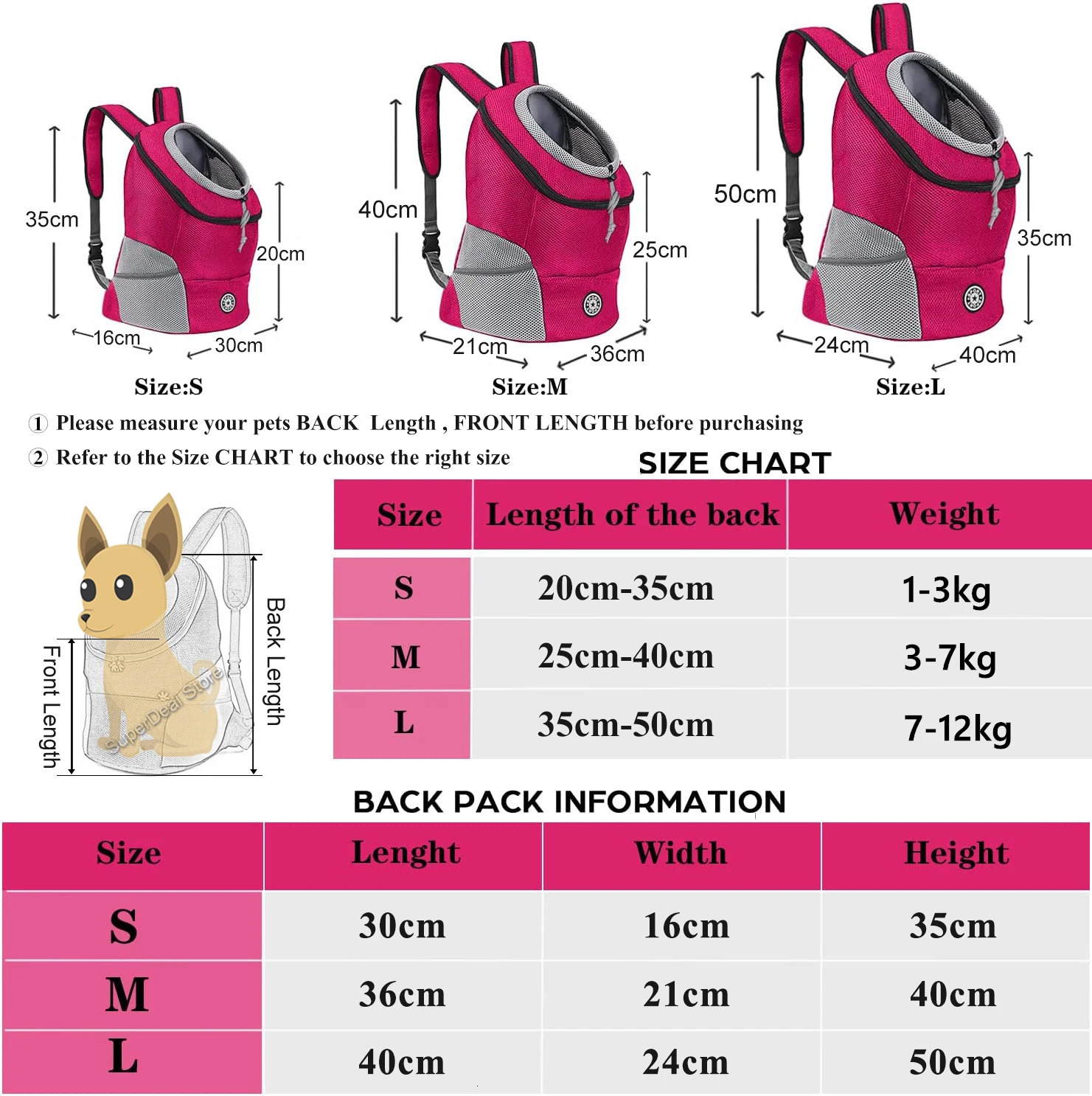 Dog Pet Backpack Travel Bag Front Pack Breathable Adjustable with Safety Reflective Strips for Hiking Outdoor Cats 250603