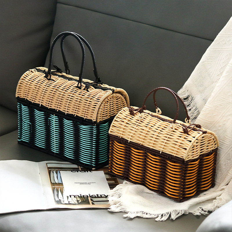 Top High Quality New Style New Women's Handheld Woven Bag Large Capacity Storage Bag Handmade Woven Bag Practical PP/PE Rattan Bag New Free Deliv