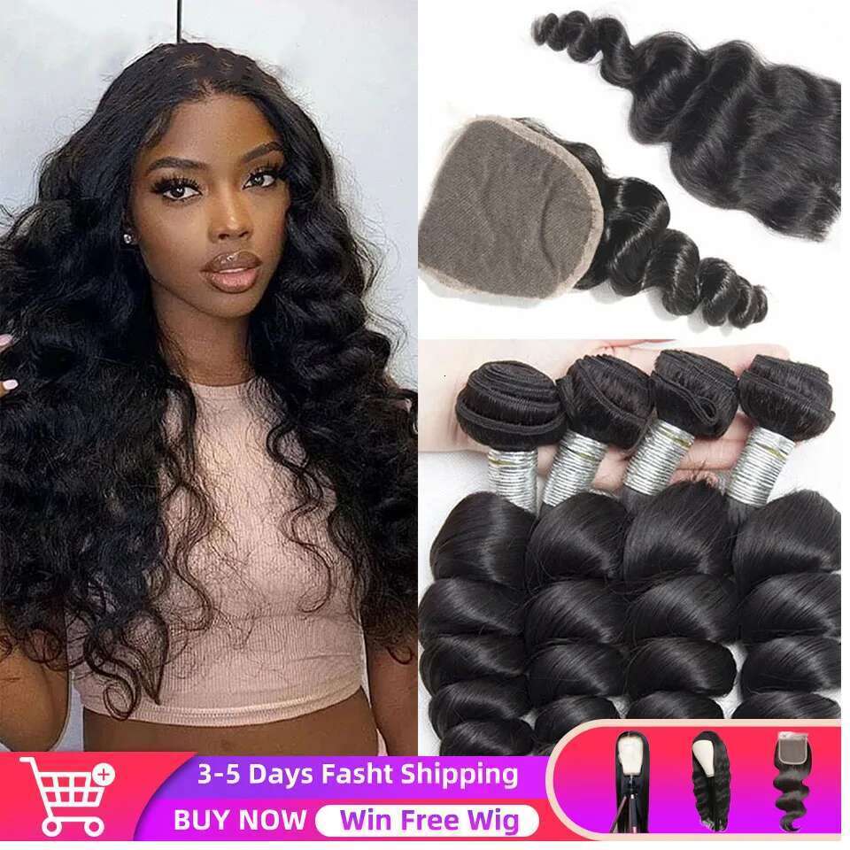 Loose Wave Closure Brazilian Remy 30Inch 13x4 HD Frontal With Bundles Natural Human Hair Extensions