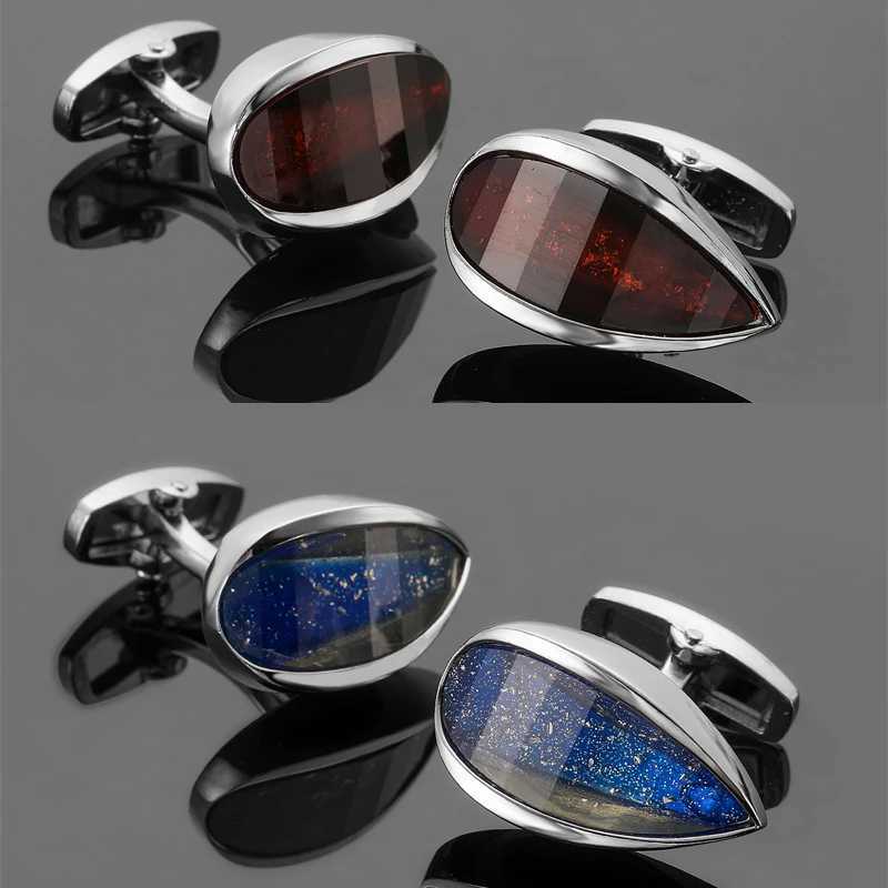 High quality mens French shirt cufflinks luxury Blue red Water Drop crystal cuffs button business suit accessories jewelry gift W250606