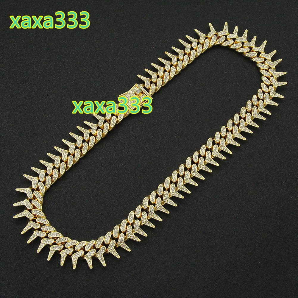 Hot Sale Hip-Hop Style Bold Full Diamond Geometric Cuban Alloy Necklace Bracelet Set