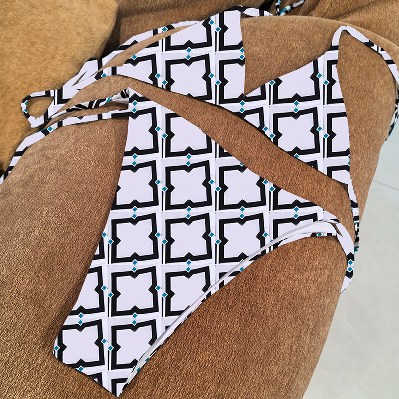 Designer Printed Women Bikinis Swimsuits Padded Split Halter Swimwear Sexy Beach Vacation Pool Party Bathing Suits
