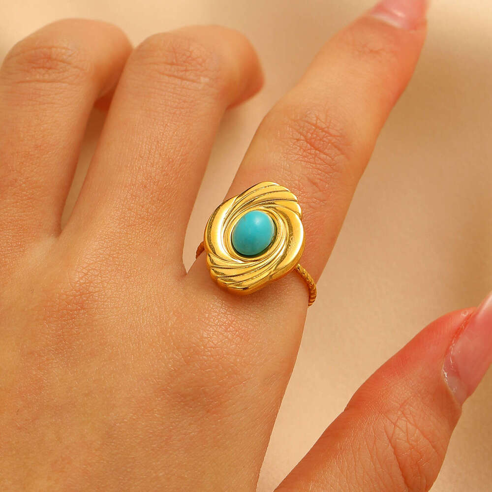 Luxury Irregular Open Ring Featuring Bold Turquoise Gemstones & Elegant Palace Aesthetic
