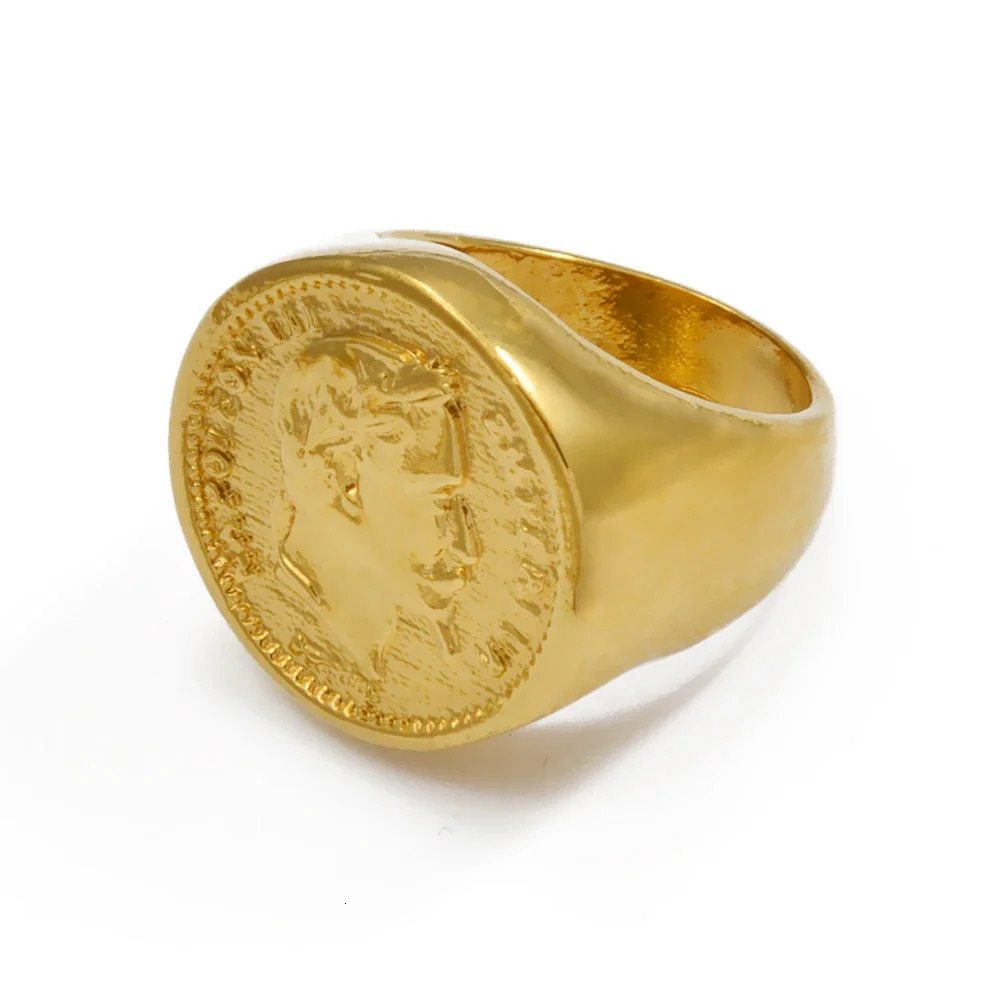 Anniyo Napoleon III Empereur Coin Ring Gold Plated Metal Ring for Women MenFrench African Arab Turkey Wedding Jewelry #097106 250604