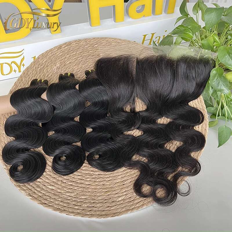 Super Double Drawn Body Wave Bundles With Real HD Lace 4x4/5x5 Closure 13x4 Frontal Raw Hair Vieam Bundlese Thick End