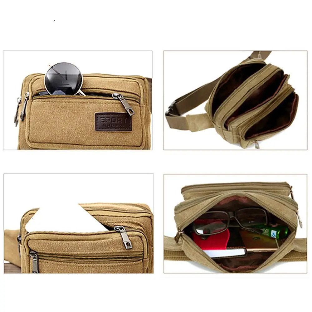 Fashion Waist Bag For Men Canvas Fanny Pack Man Multifunction Pocket Belt Travel Shoulder Outdoor Sports Mens Bag 250605