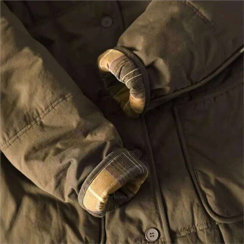 Johnature Women Vintage Hooded Button Solid Color Coats 2024 Winter New Long Sleeve Pockets Warm Plus Cotton Parkas