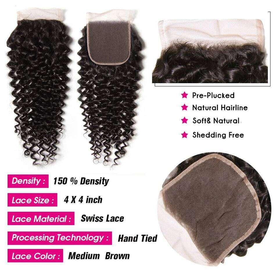 12A Kinky Cheap Human Hair Extensions Jerry Curl Indian Deep Curly Wave Bundles With Closure