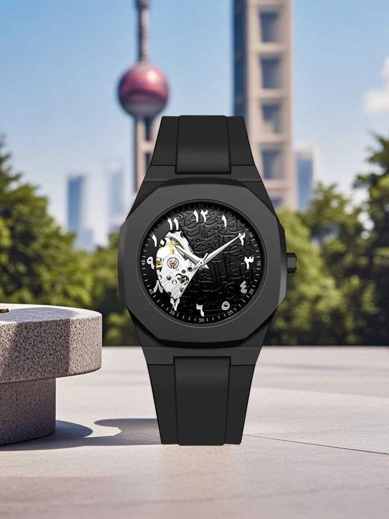 Mens Analog Mechanical Quartz Watch Arabic Numerals Waterproof Watch Fashion Mens Business Watch Polycarbonate Silicone Strap Y250605