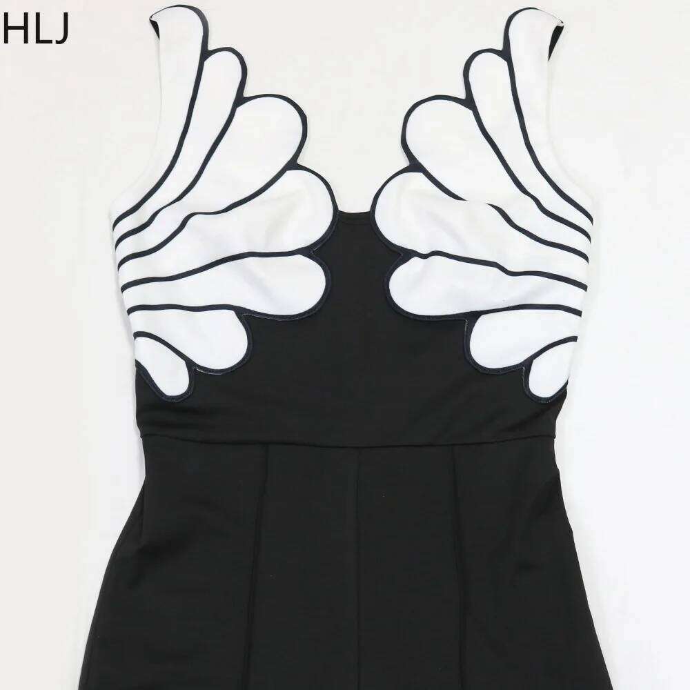 HLJ Fashion V Neck Irregular Spaghetti Strap Straight One Piece Jumpsuits Women Sleeveless Backless Club Playsuits Lady Overalls