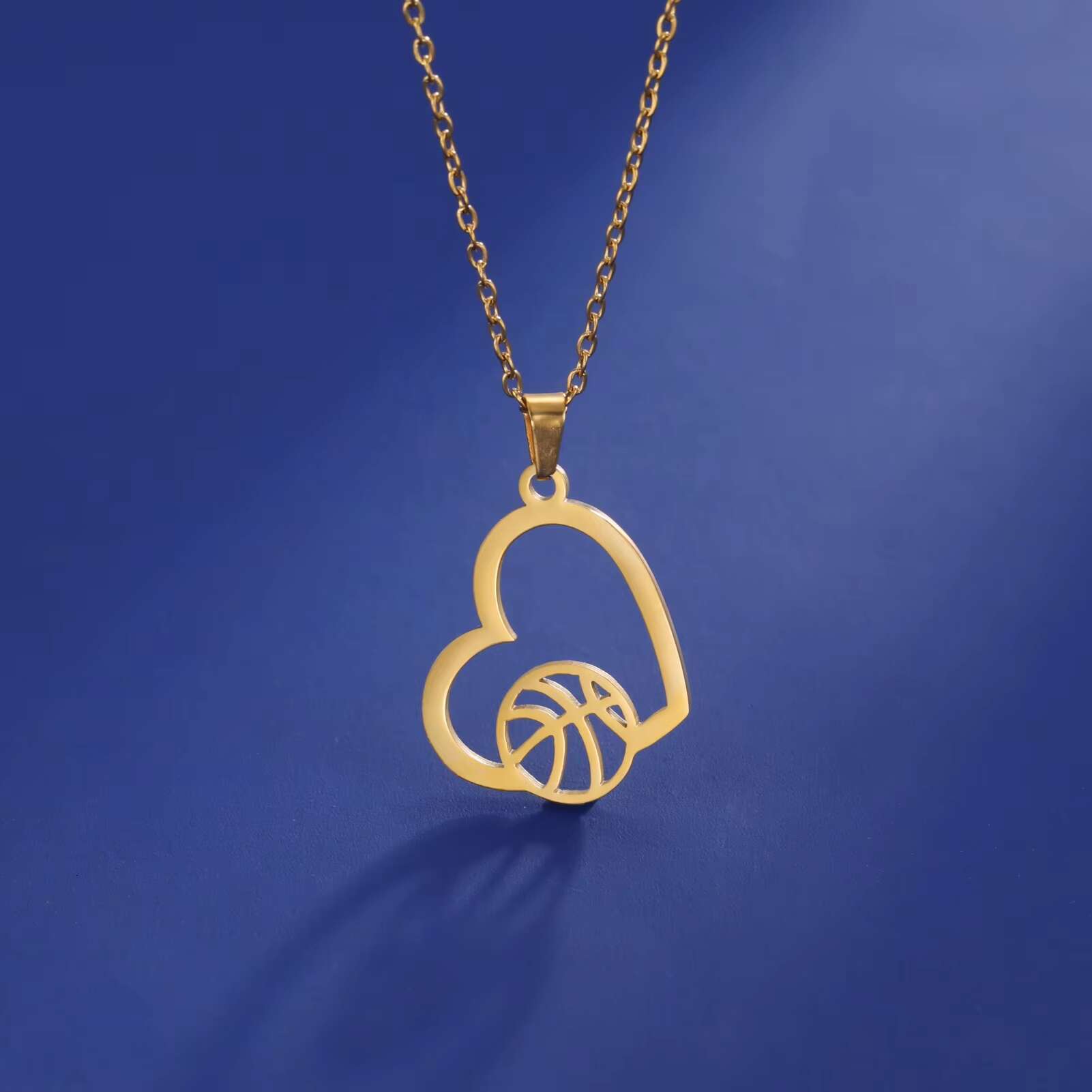 Basketball and Heart Pendant Necklace Casual Sporty Fashion Stainless Steel Jewelry Gift