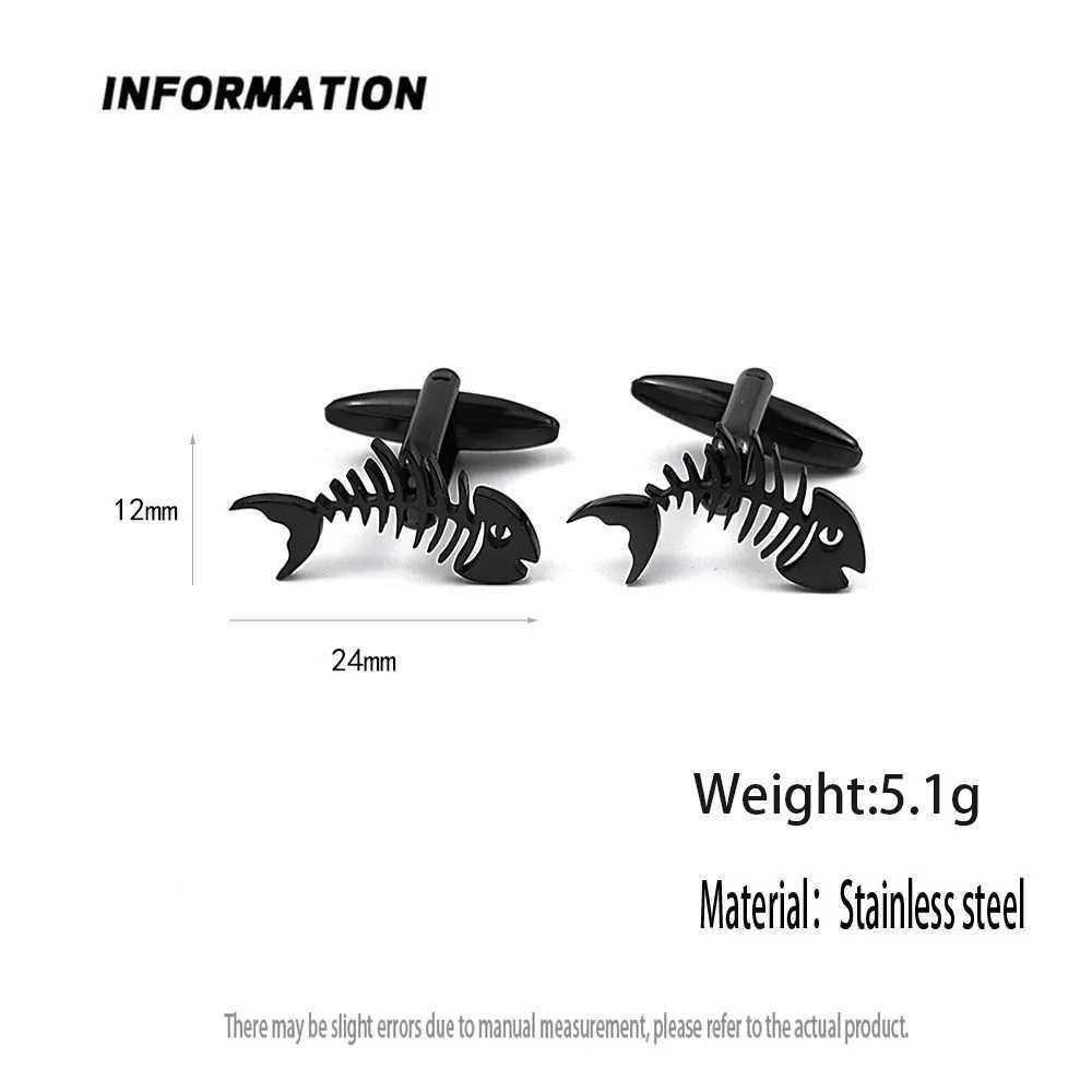 Creative Fish Bone Hollow Cufflinks Silver Gold-Plated French Shirt Cuffs Black Cufflinks for Suit Accessories Gifts for Men W250606