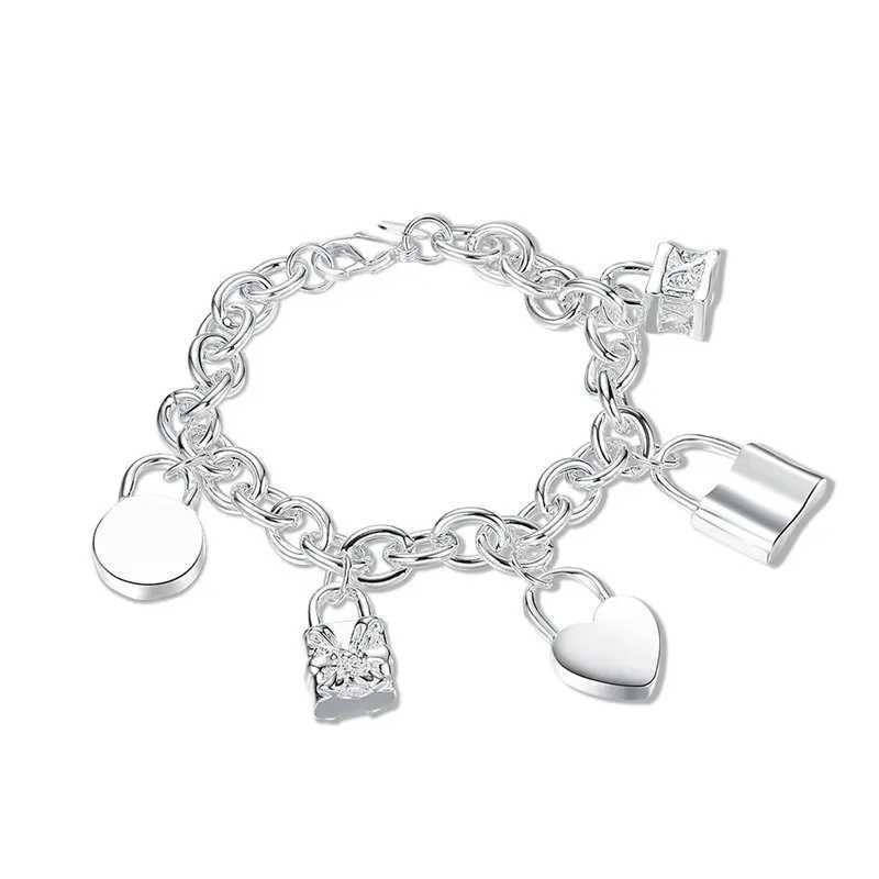 Charm 925 Sterling Silver 8 Inches Round Heart Lock Bracelet For Women Fashion Party Wedding Jewelry Gift Wholesale New W250606