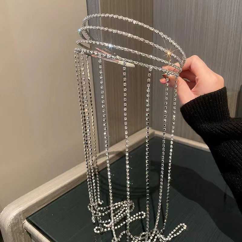 New Fashion Full Rhinestone Shiny Tassel Hair Band Womens Headdress Wedding Party Accessories Hair Jewelry Z250605