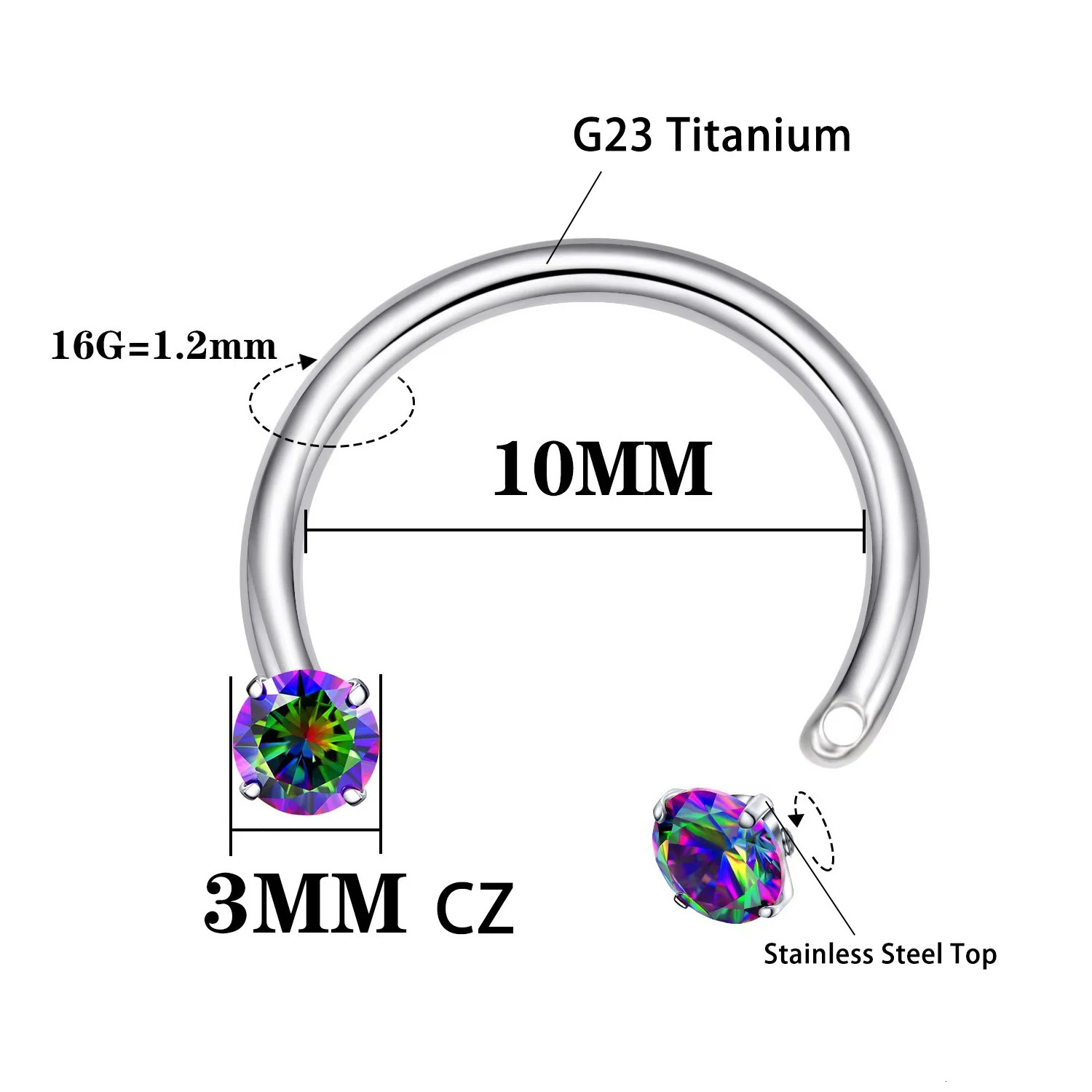 VOJO G23 16G CZ Septum Nose Rings Horseshoe Daith Cartilage Tragus Piercing Jewelry 250605