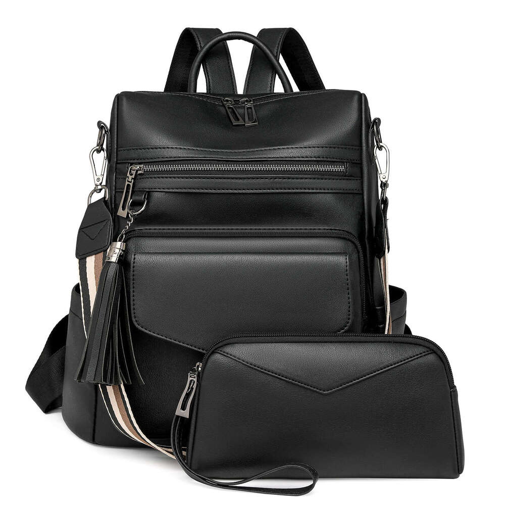 PU Women's Winter New Versatile High-End Double Color Tassel Backpack B5