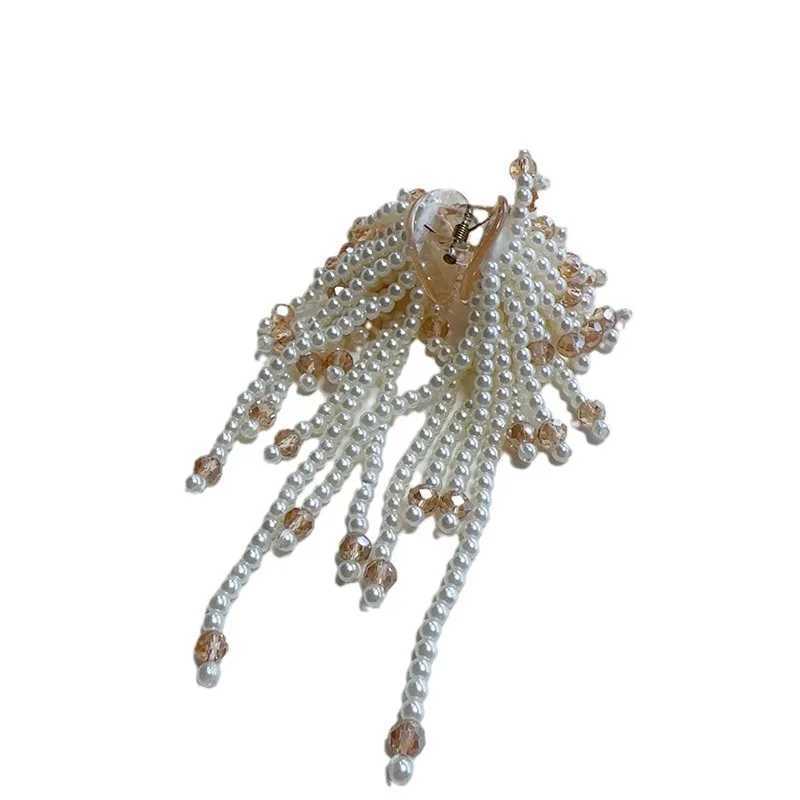 2024 New Arrival Light Luxury Imitation Pearl Tassel Small Grip Clip Handmade Crystal Clip Trendy Water Drop Women Hair Jewelry Z250605