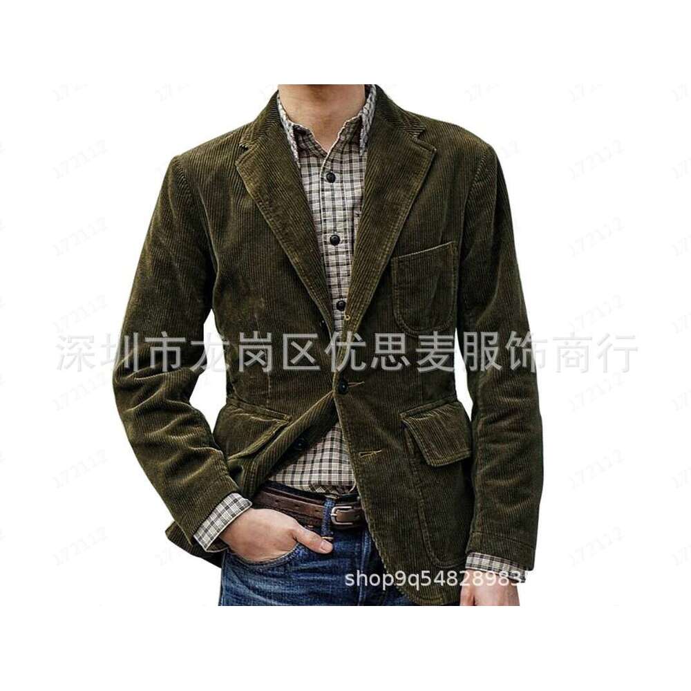 Spring And Autumn New Corduroy Suit Casual Notched Lapel Jacket Men's Solid Color Blazer B5