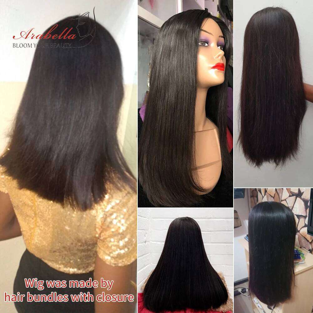 Super Double Drawn 4x4 Transparent Lace Straight Arabella Virgin Hair Weave Bundles With Closure