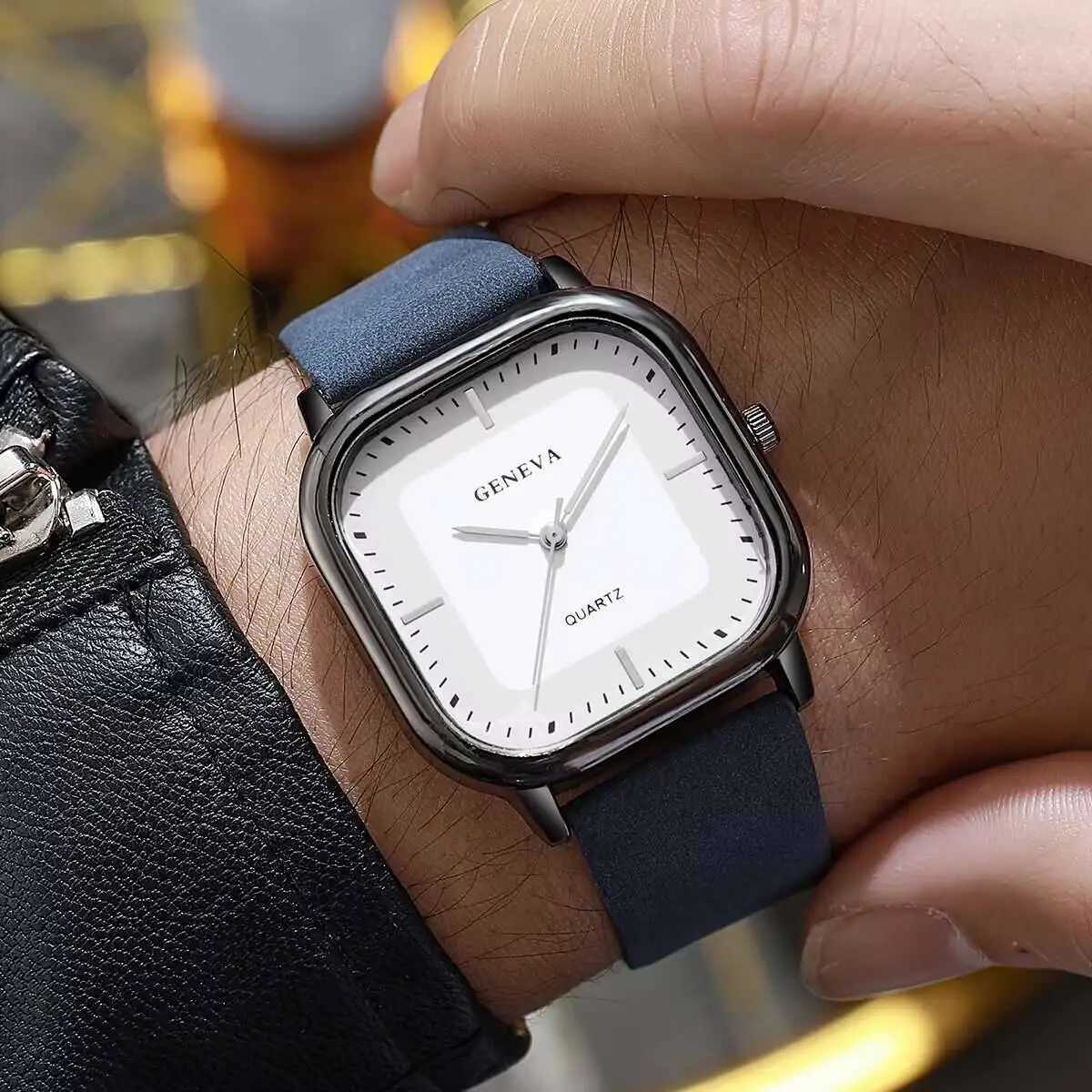 Fashion Square Minimalist Mens Quartz Watch Casual Leather Strap Wristwatch Reloj HombreWithout Box Y250605