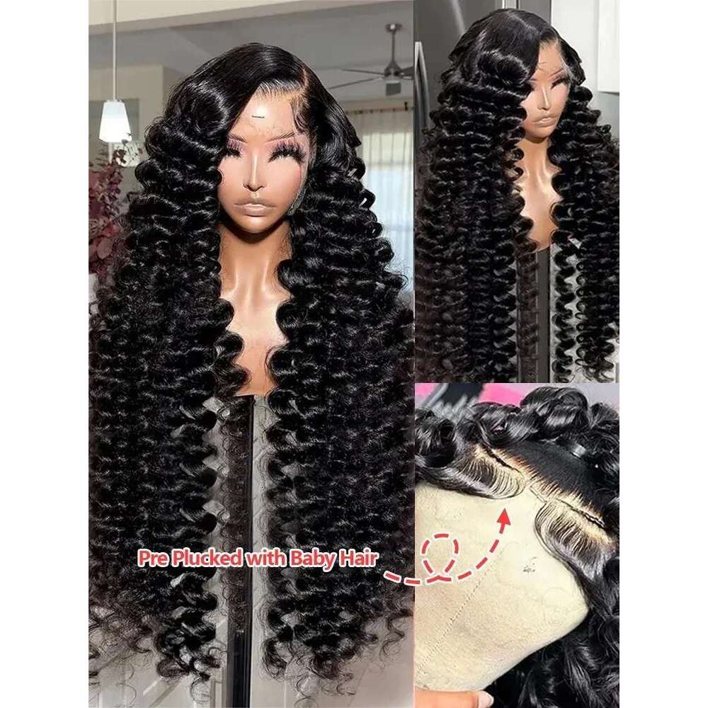30 40 Inch Loose 13x6 HD Front Human Hair Wigs Deep Wave Curly 13x7 Lace Frontal Wig 200 Density Brazilian Remy Raw