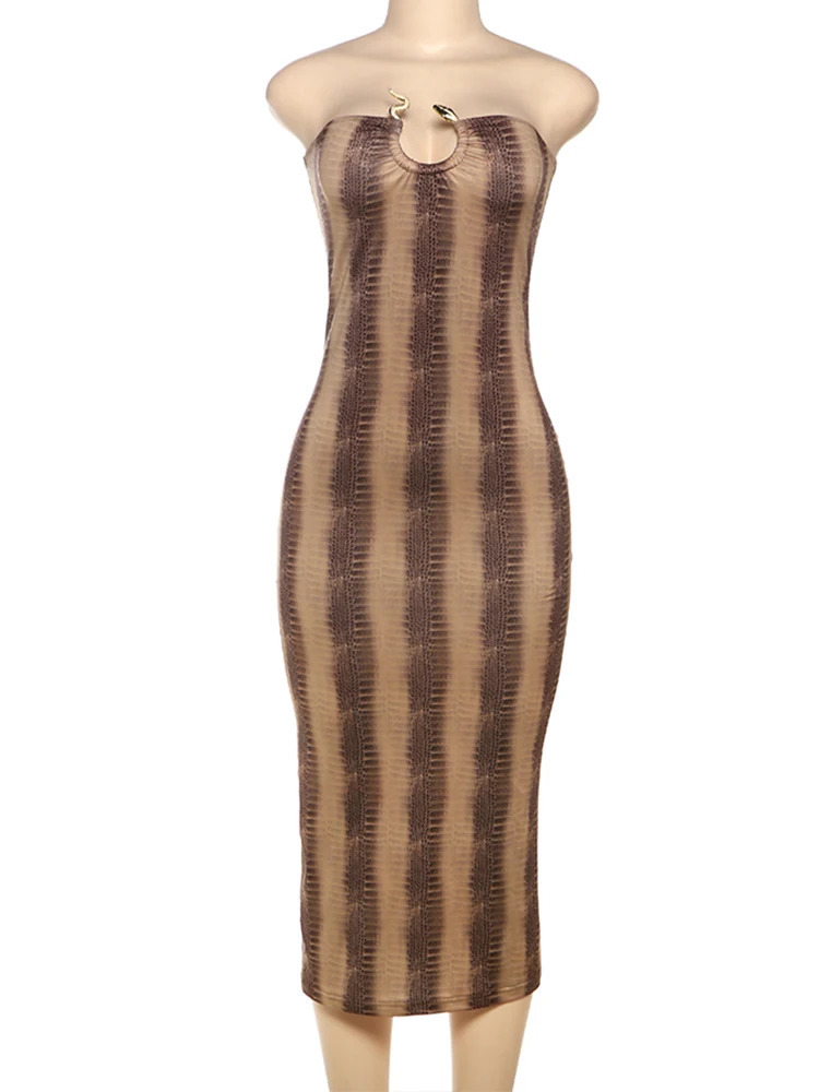 Weird Puss Gradient Strapless Dress Women Metal Rings Low-Neck Backless Skinny Peach Hip Midnight Club Party Trend Long Bodycon 250605