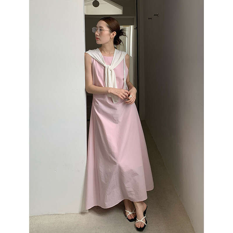 THE MIND Tencel Linen Folded Tank Top Dress 2025 Summer New High Waist Slimming Skirt 023AX