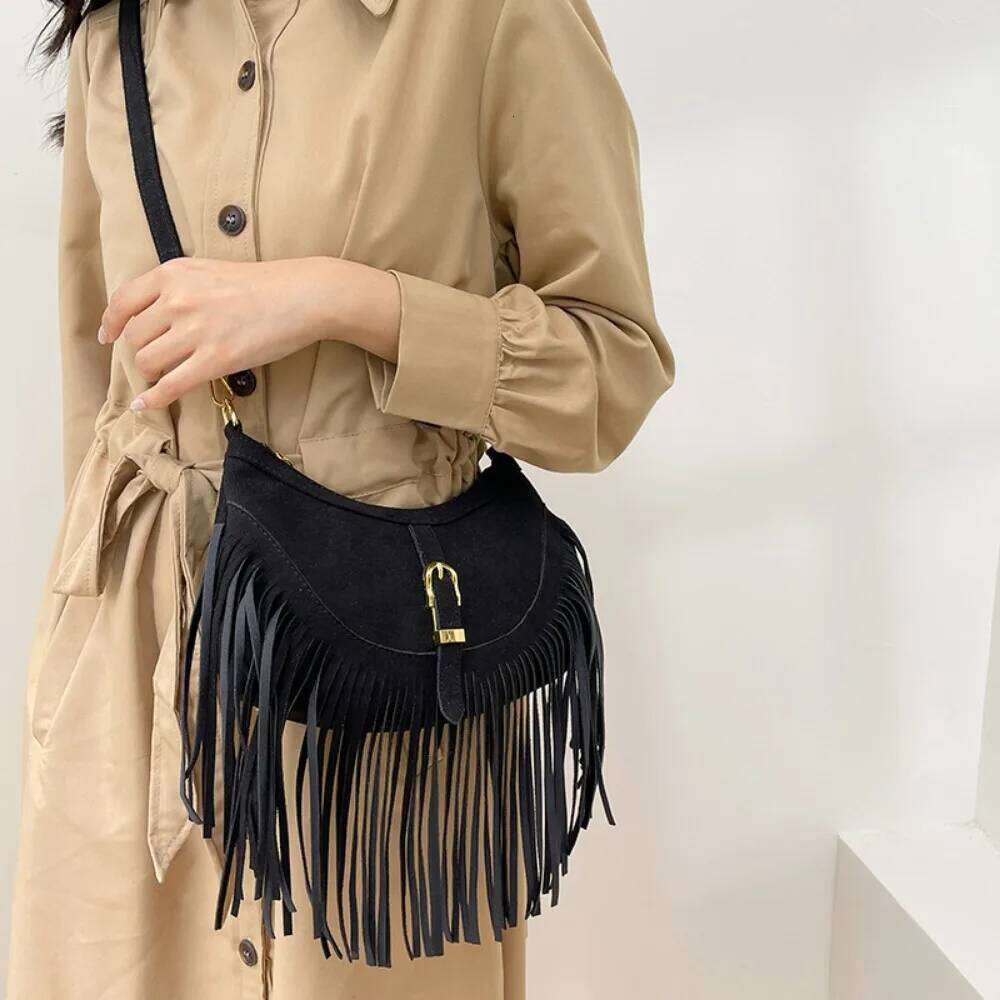 Frosted Tassel Moon Vintage Shoulder Crossbody Bag For Women Fashion Dumpling Bags Ladies Travel Purse Handbags
