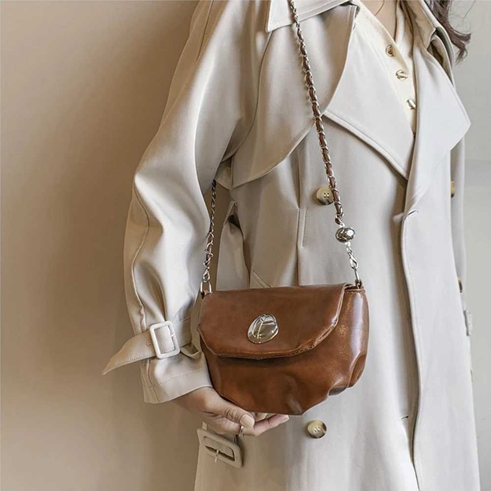 Vintage Women Leather Crossbody Bags Solid Flap Pu Chain Shoulder Bag Female Versatile Commute Messenger Bags Handle Purse M250606