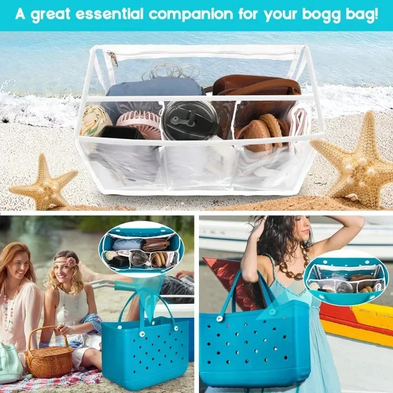 EVA Rubber Waterproof Shopping Basket Beach Pool Transparent Insert Jelly Tote Bag Waterresistant divided inner pocket 250605