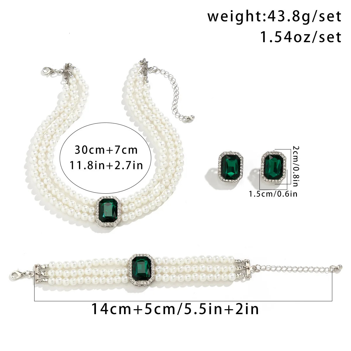4PC Womens Fashion Light Short Style Imitation Pearl Turquoise Necklace Earrings Bracelet Jewelry Set Party Festival Gif 250530