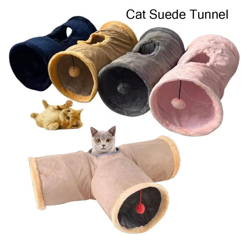 Collapsible Cat Winter Suede Tunnel for Puppy Rabbit Kitten Play Chase Hide Tunnel,Interactive Bedding Toy in 2 ways,3 ways