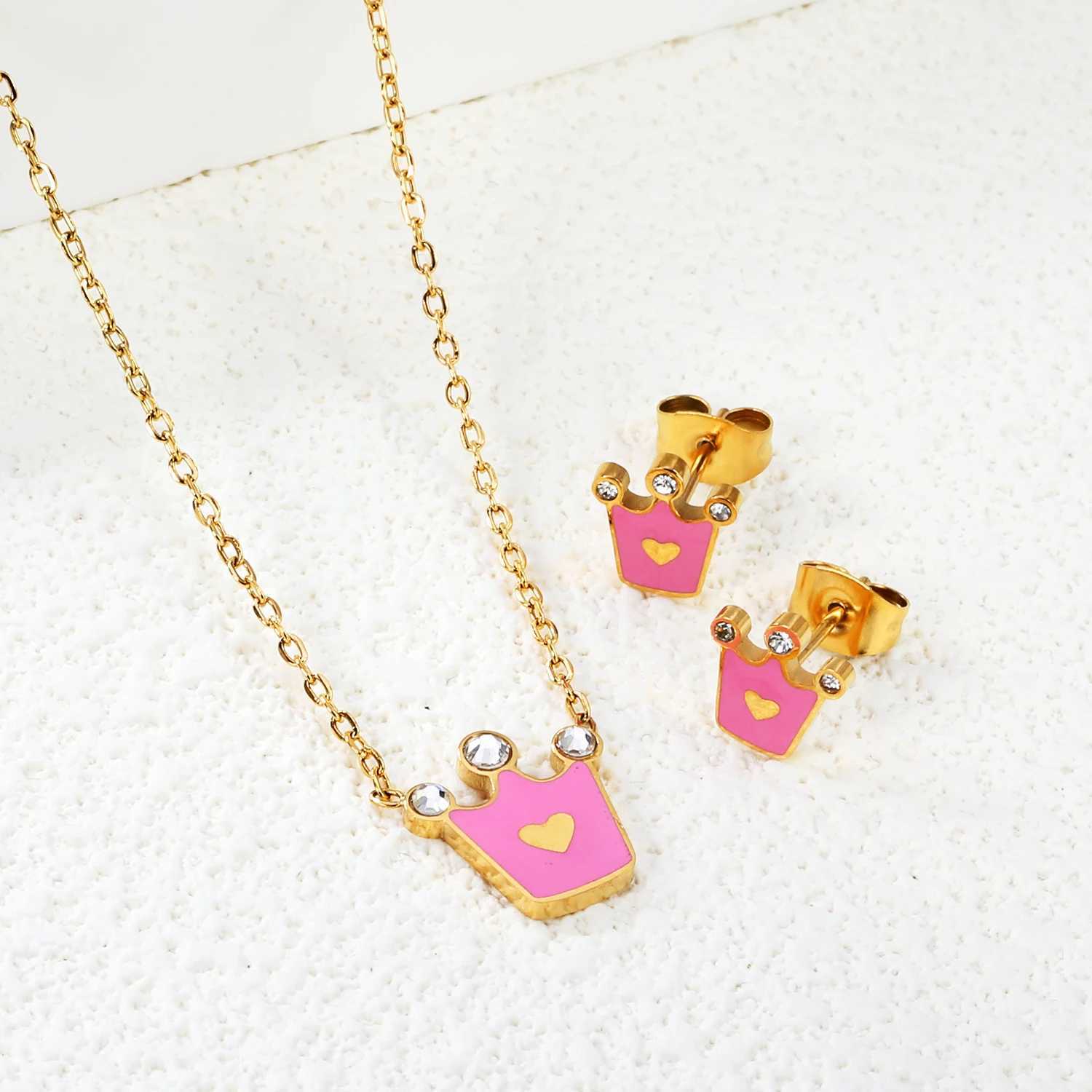 LUXUKISSKIDS Cherry Blossom Charms Jewelry Set Fashion Cute Red Cherries Pendant Necklace with Earrings Girls Pink Color Jewelry Y250605