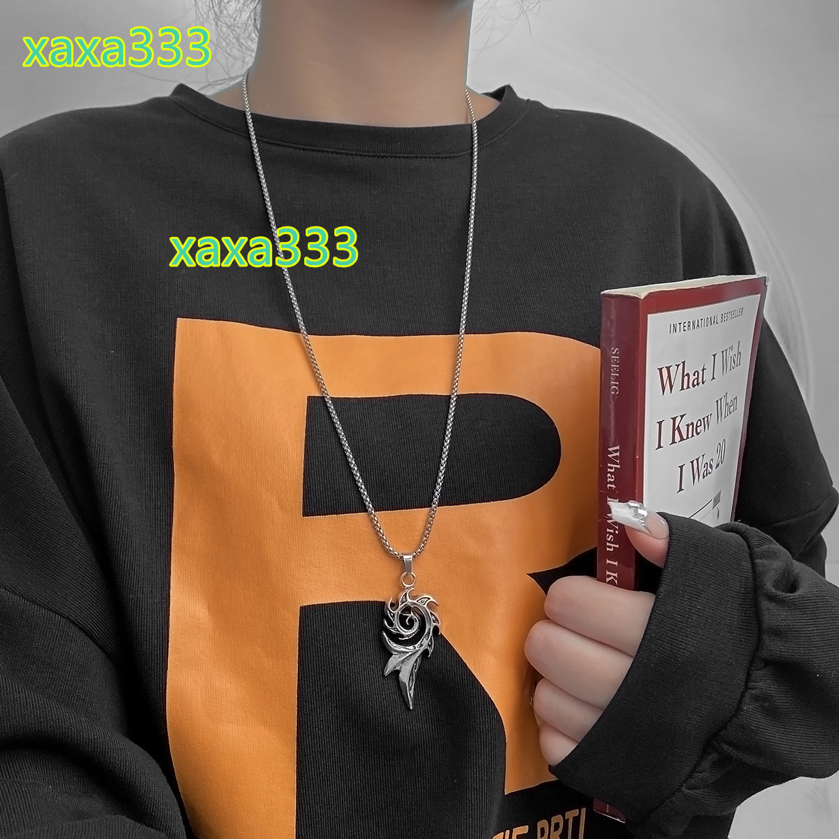 European American Mens Trendy Titanium Steel Necklace Retro Hip-Hop Pearl Pendant Stainless Steel Jewelry Alloy Vintage Style