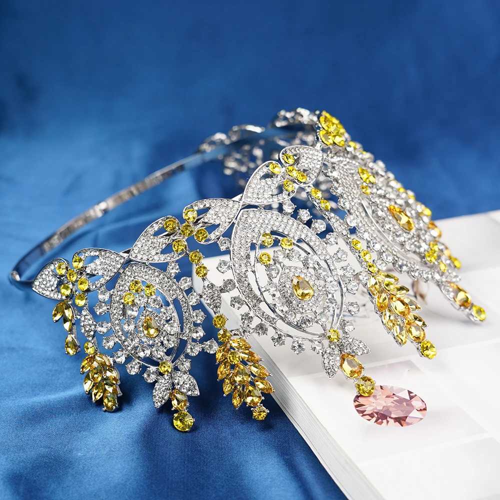 Luxury Round High Diadem Bride Wedding Dress Bridal Crown Pageant Miss Tiaras Headdress Hair Jewelry Accessories Z250605