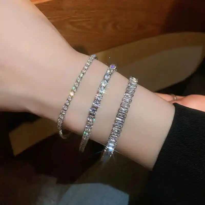 2-6.5mm Real Moissanite Tennis Bracelet for Women Christmas Gift Platinum Plated 100% 925 Sterling Silver Wedding Jewelry W250606