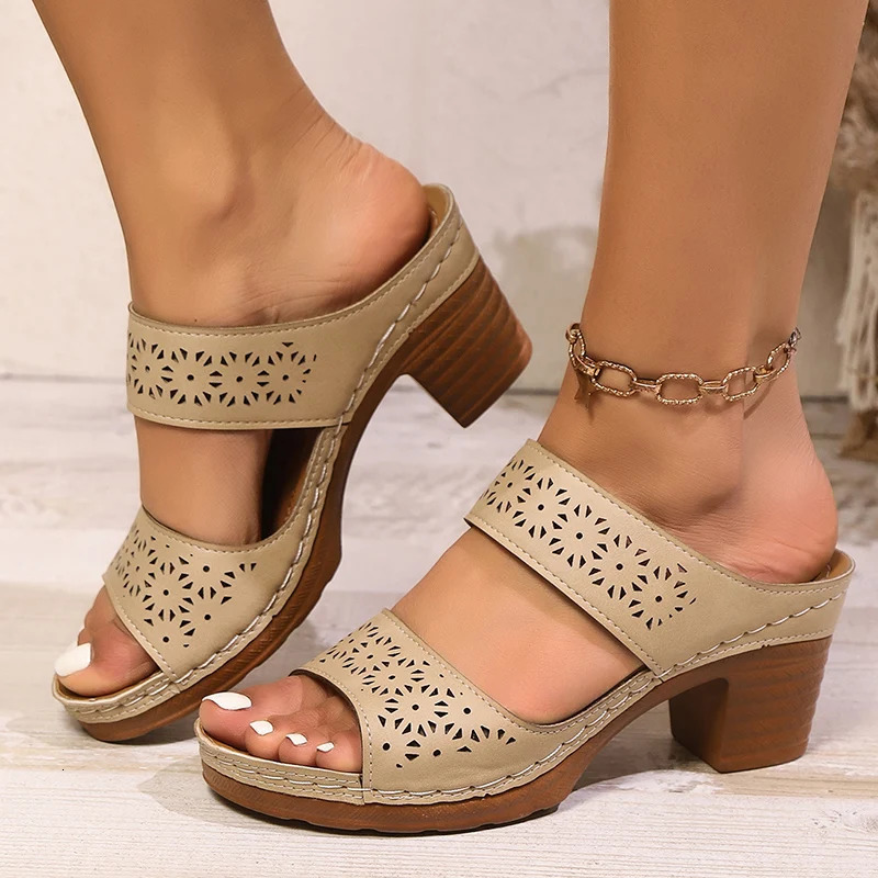 Plus Size Womens High Heels Platform Sandals Lightweight Thick Heel Summer Slippers Woman Comfort Non Slip Sandalias De Mujer 250605