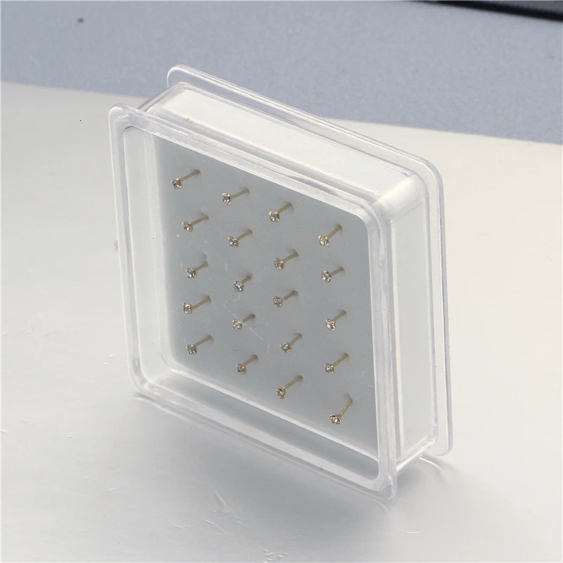 1set 20 Pcs Straight Pin Nose Stud With 1.5mm Crystal Nose Piercing Body Jewelry Nose Studs Rings Piercing Pin Body Jewelry 250605
