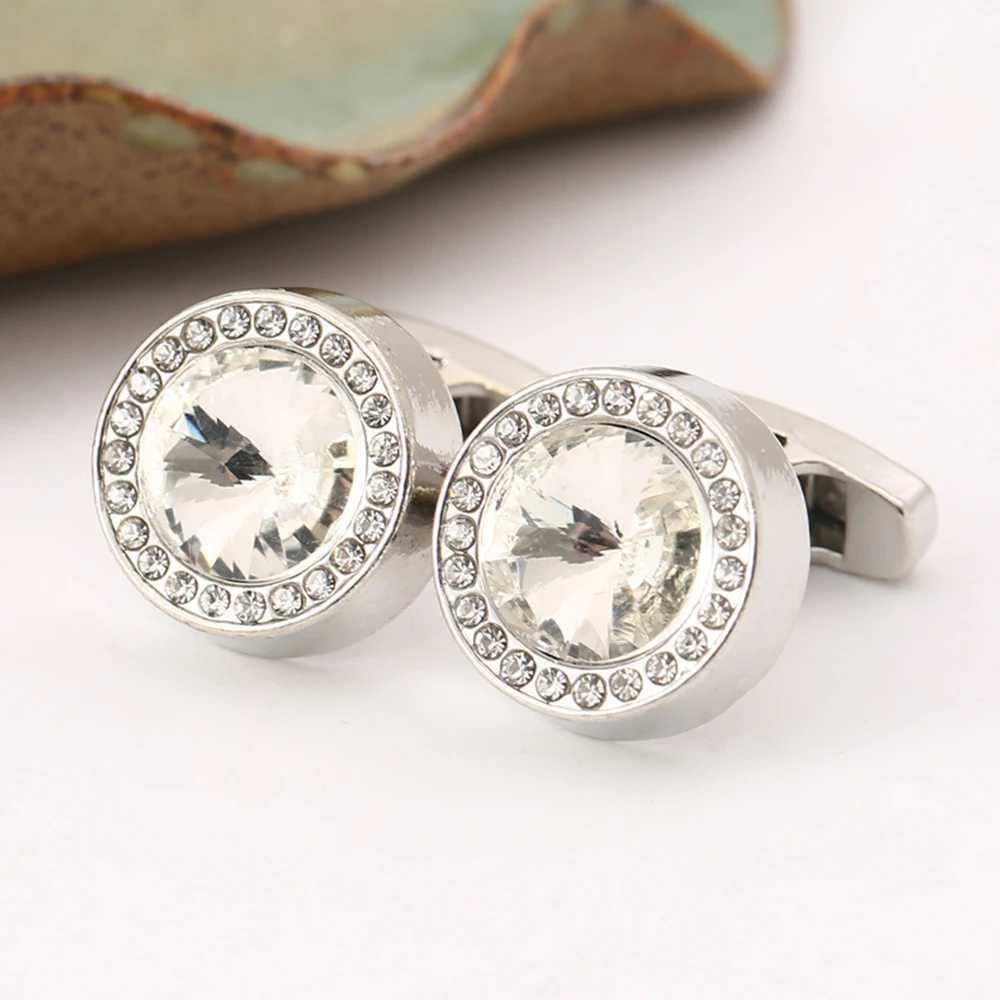 Luxury Delicate Jewelry Mens Cufflinks Crystal Round Crystal Cufflinks Wedding Party Cufflink French shirt Cuff Buttons W250606