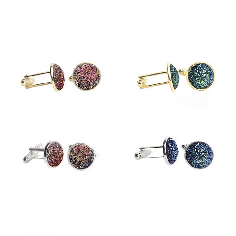 Round Multicolor Rhinestone Cufflinks Mens Simple Cuff Button Luxury Jewelry for Man Enamel Shirt Cufflink Sleeve Accessories W250606