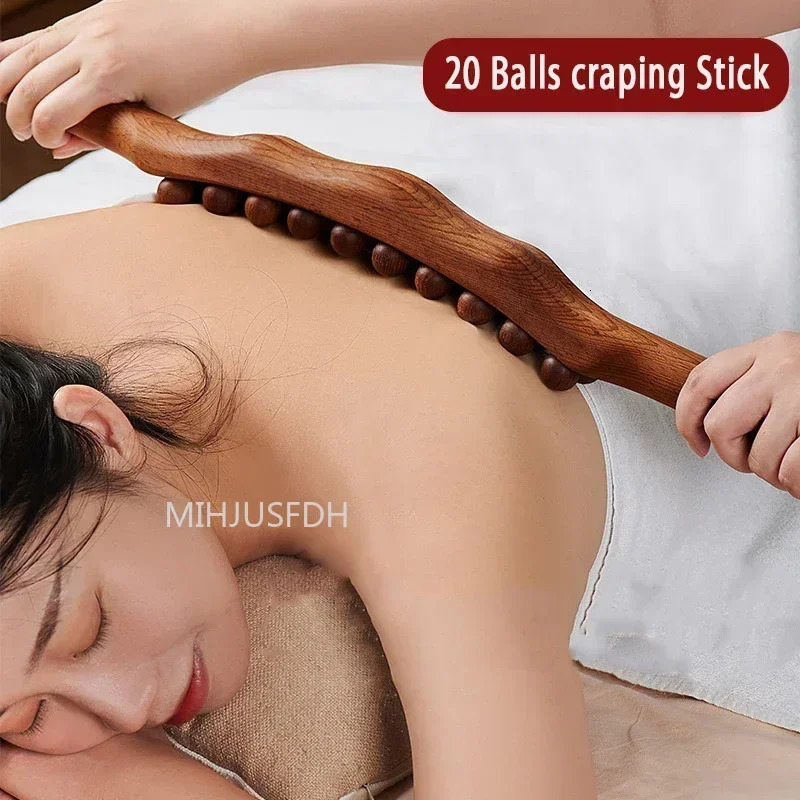 20/8 Beads Gua Sha Massage Stick Back Massage Tendons Wood Scraping Stick Point Treatment Gus A Sha Tool Muscle Relaxing 250603